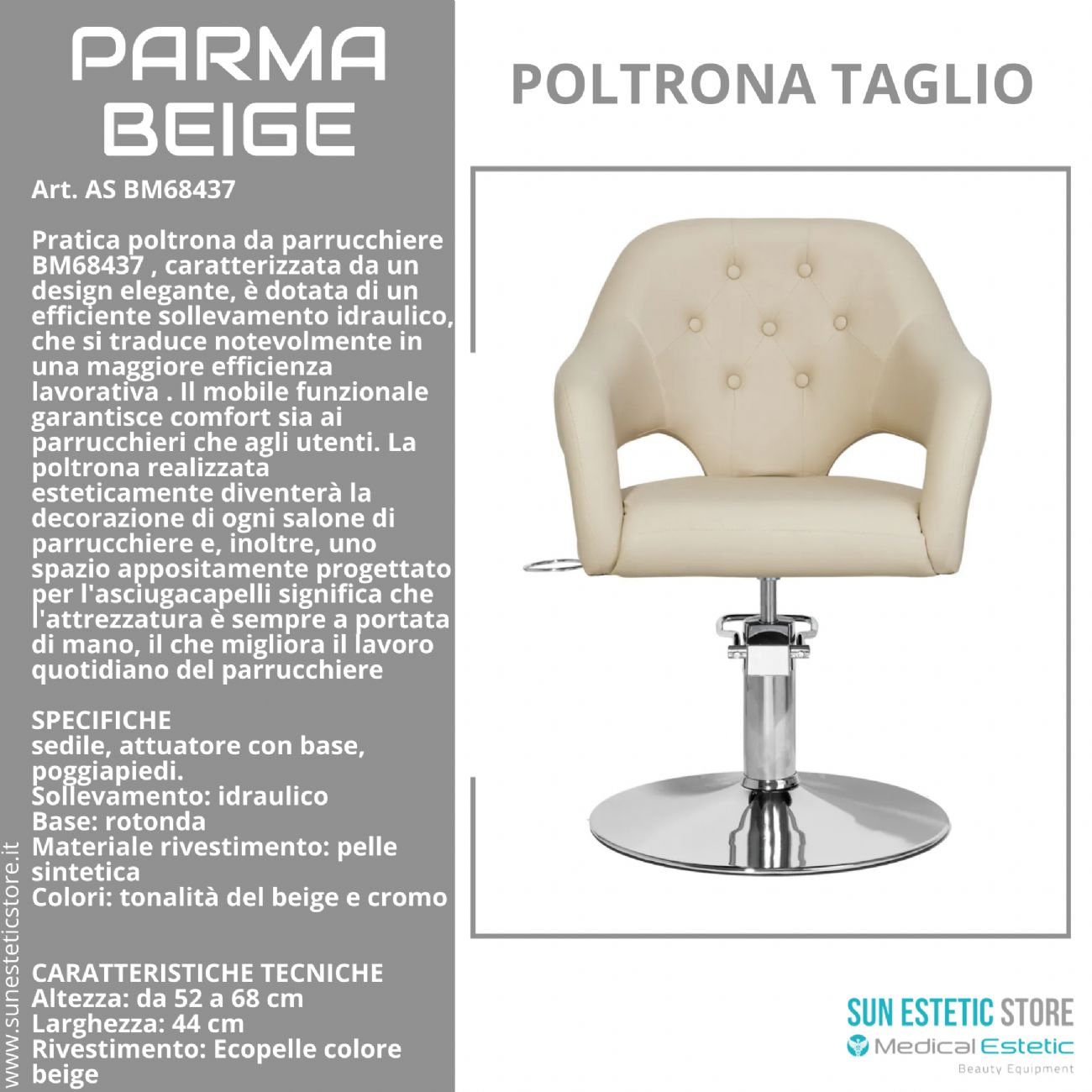 Parma Beige poltroncina taglio in pelle regolabile per parrucchiere