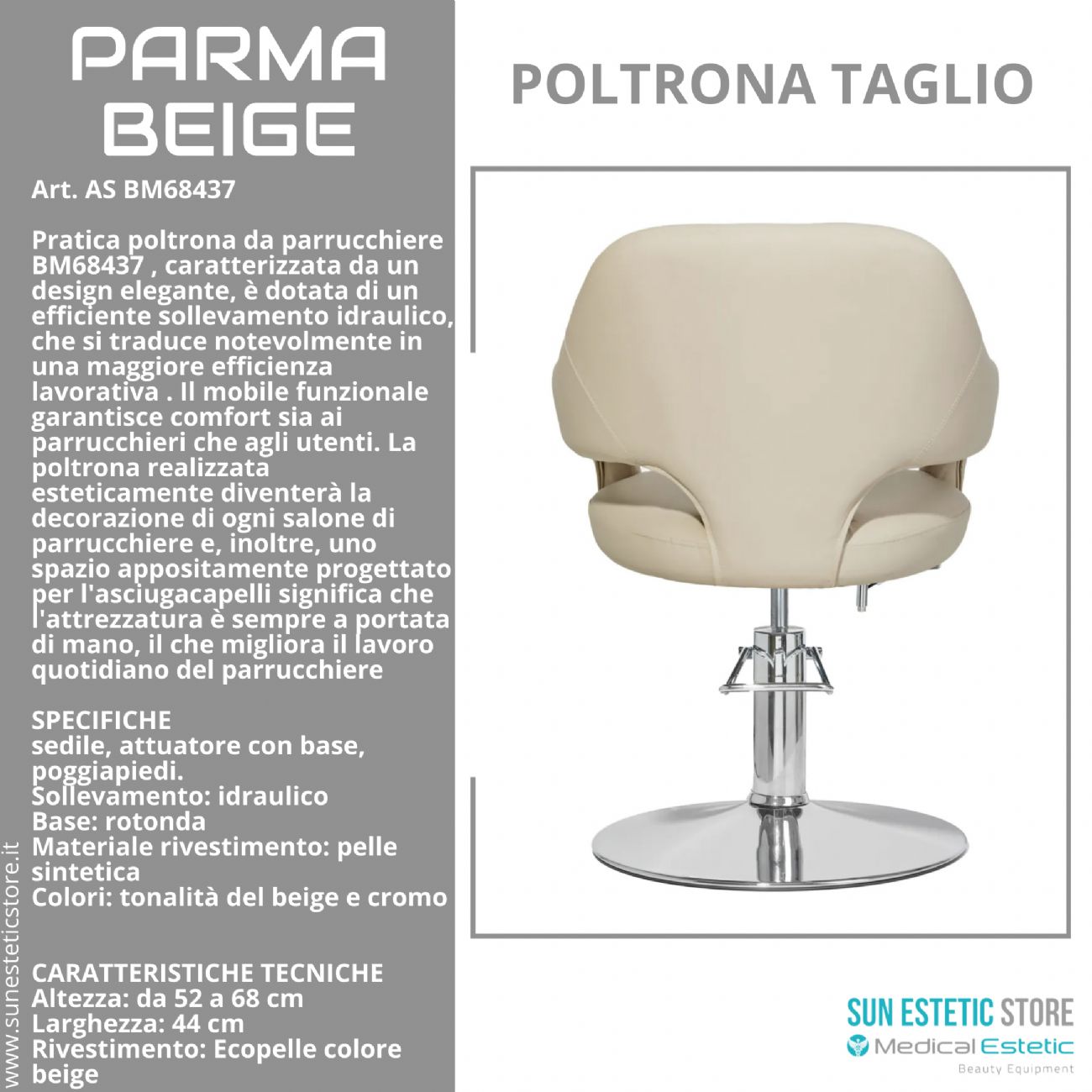 Parma Beige poltroncina taglio in pelle regolabile per parrucchiere