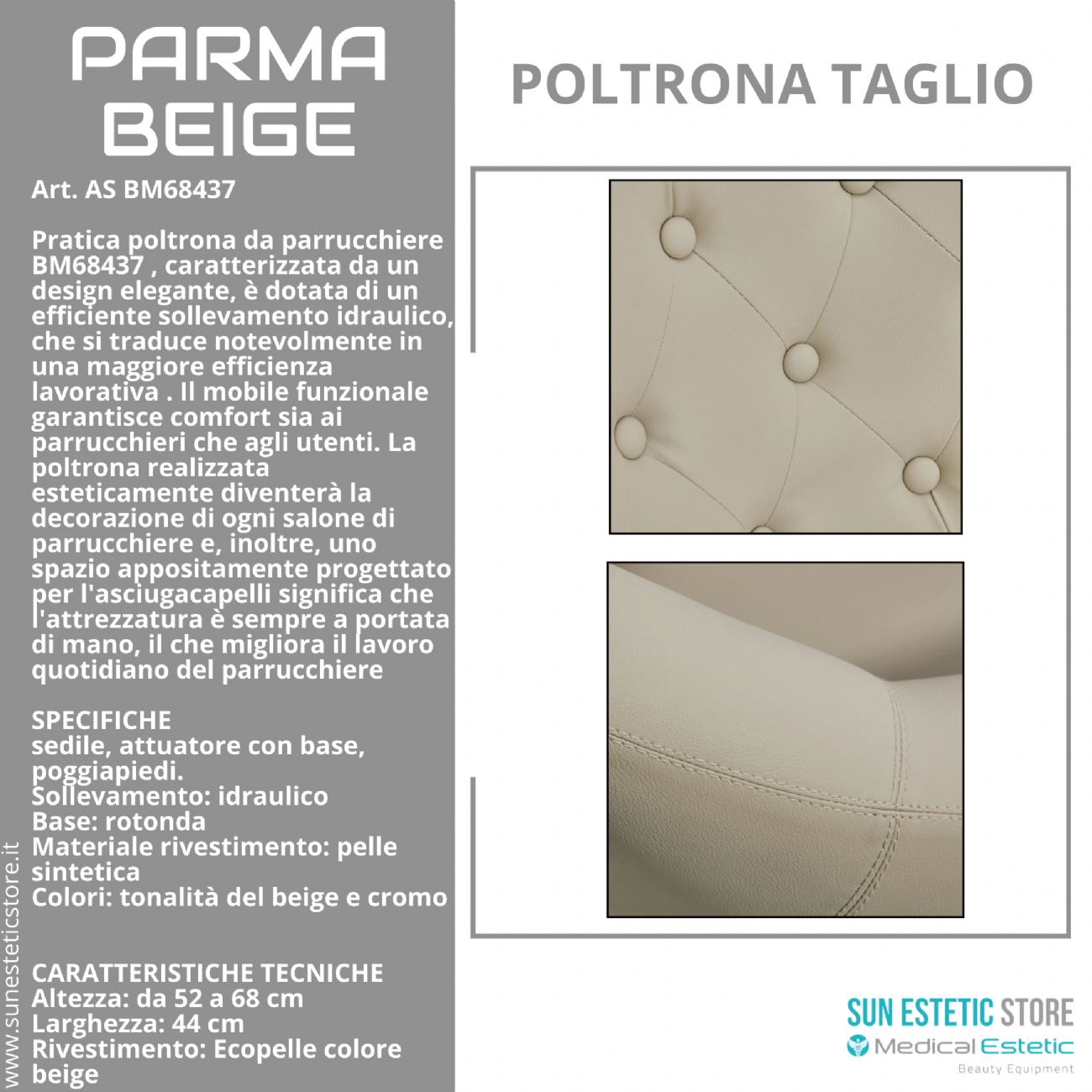 Parma Beige poltroncina taglio in pelle regolabile per parrucchiere