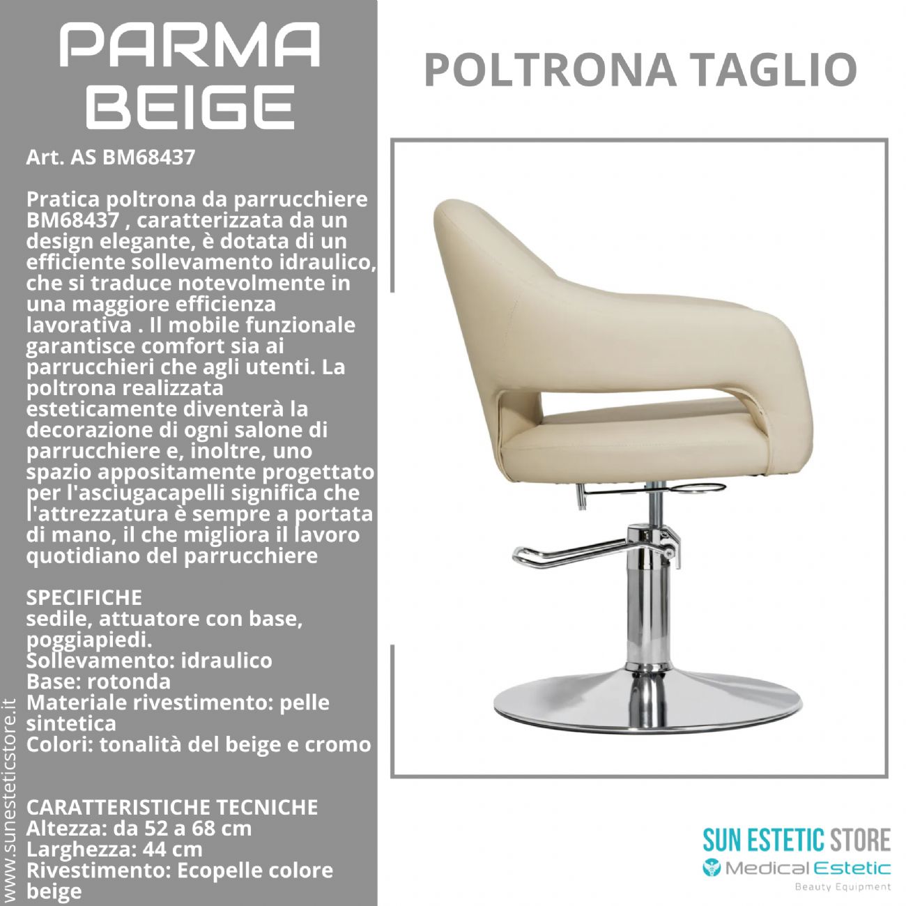 Parma Beige poltroncina taglio in pelle regolabile per parrucchiere