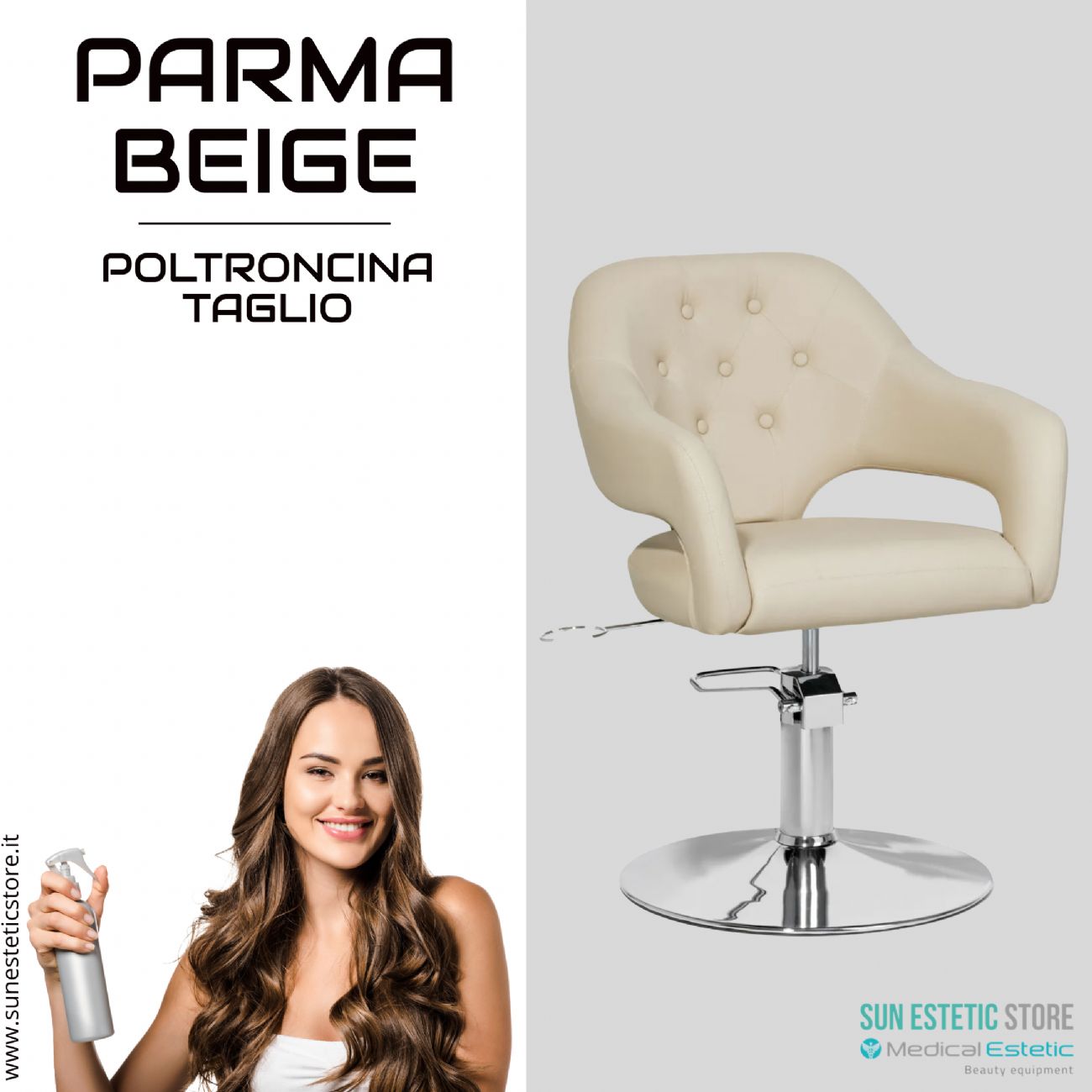 Parma Beige poltroncina taglio in pelle regolabile per parrucchiere