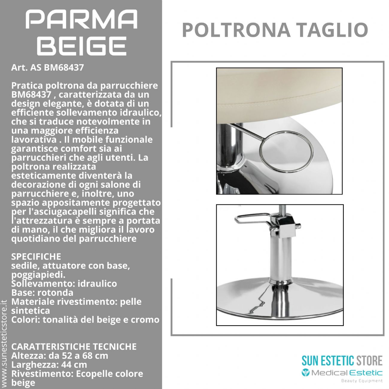 Parma Beige poltroncina taglio in pelle regolabile per parrucchiere