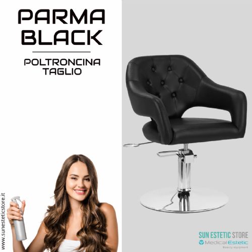 Parma Black poltroncina taglio in pelle regolabile per parrucchiere