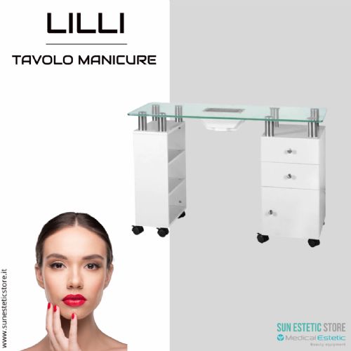 Lilli tavolino manicure con aspiratore e piano in vetro