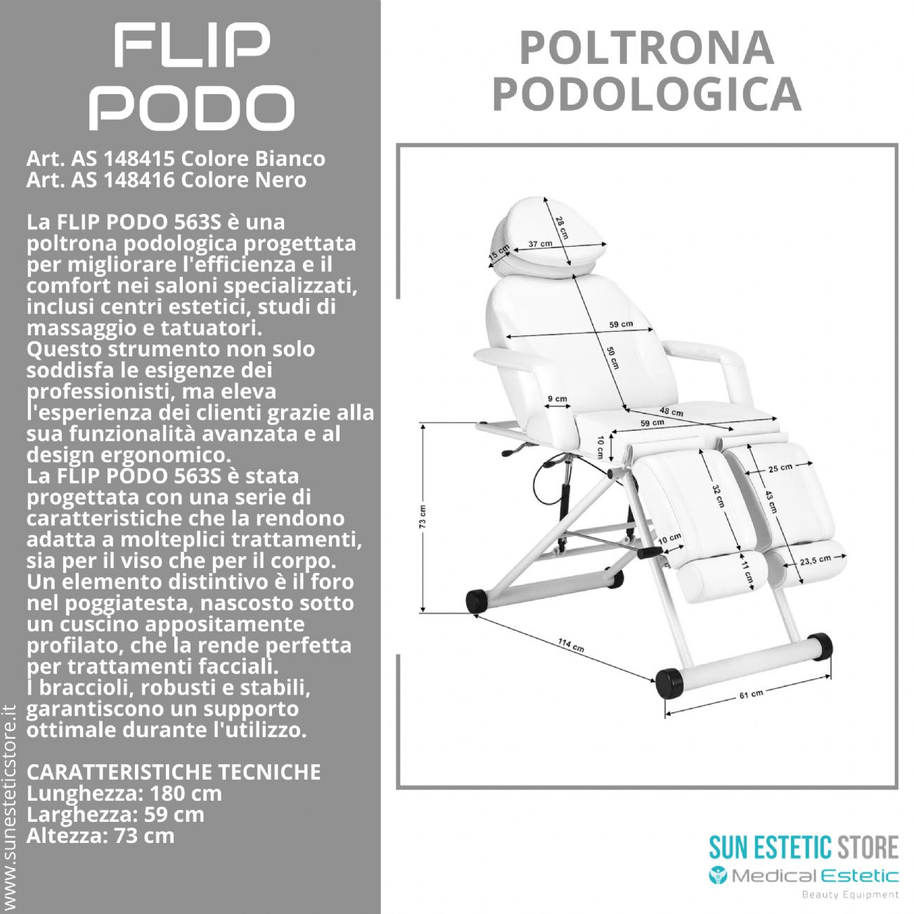 FLIP PODO 563S Poltrona podologica pedicure movimento manuale