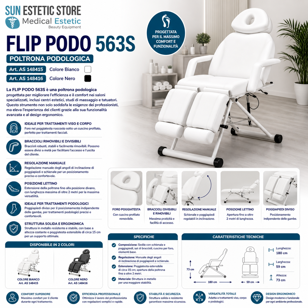 FLIP PODO 563S Poltrona podologica pedicure movimento manuale