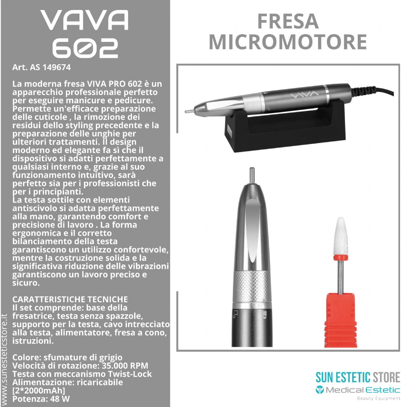 Viva 602 Pro fresa micromotore per manicure pedicure