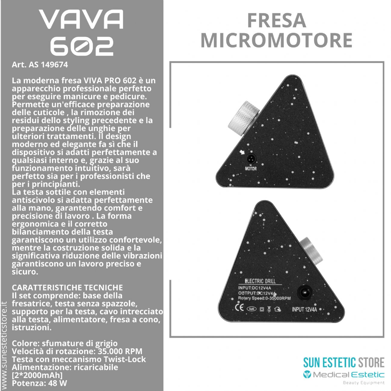 Viva 602 Pro fresa micromotore per manicure pedicure