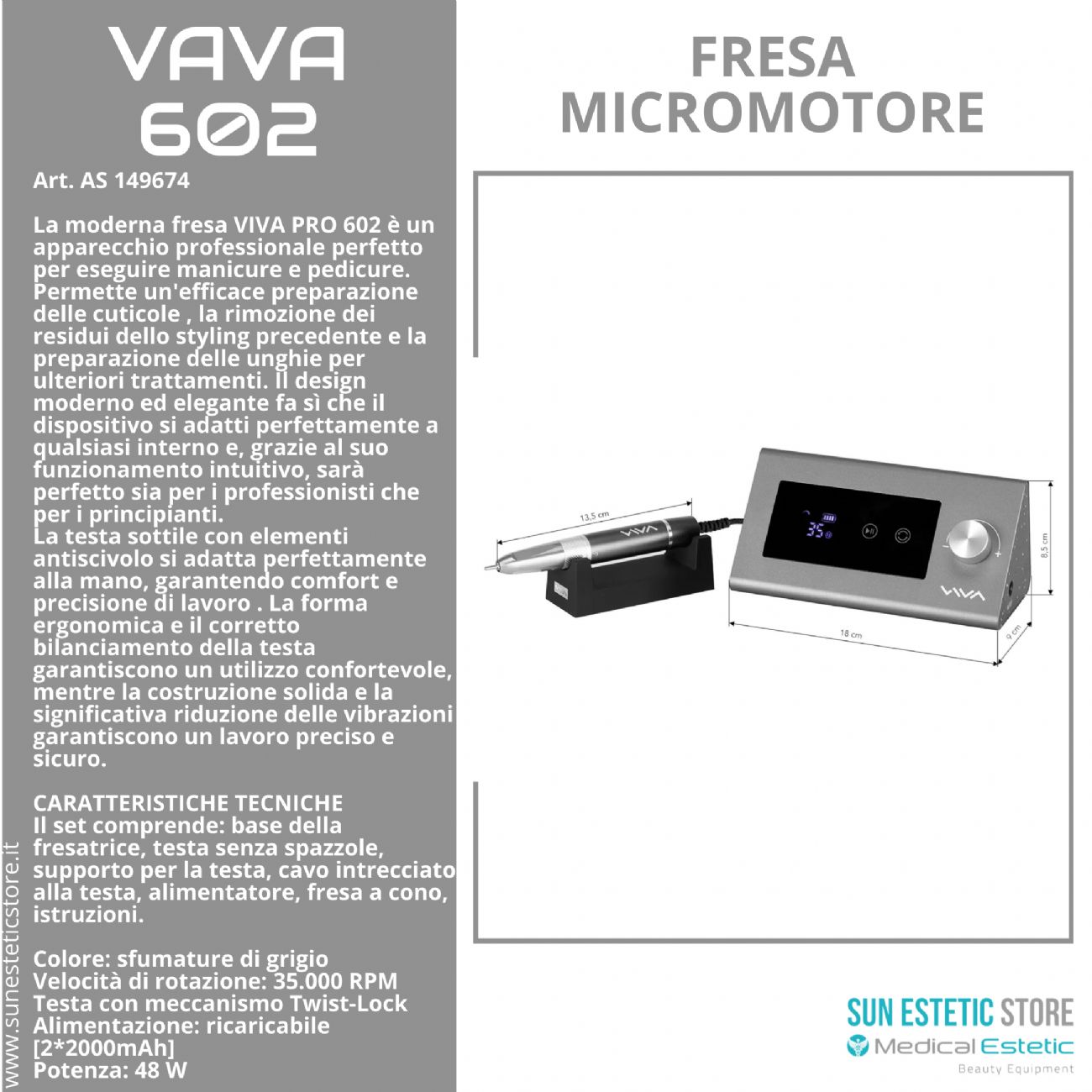 Viva 602 Pro fresa micromotore per manicure pedicure