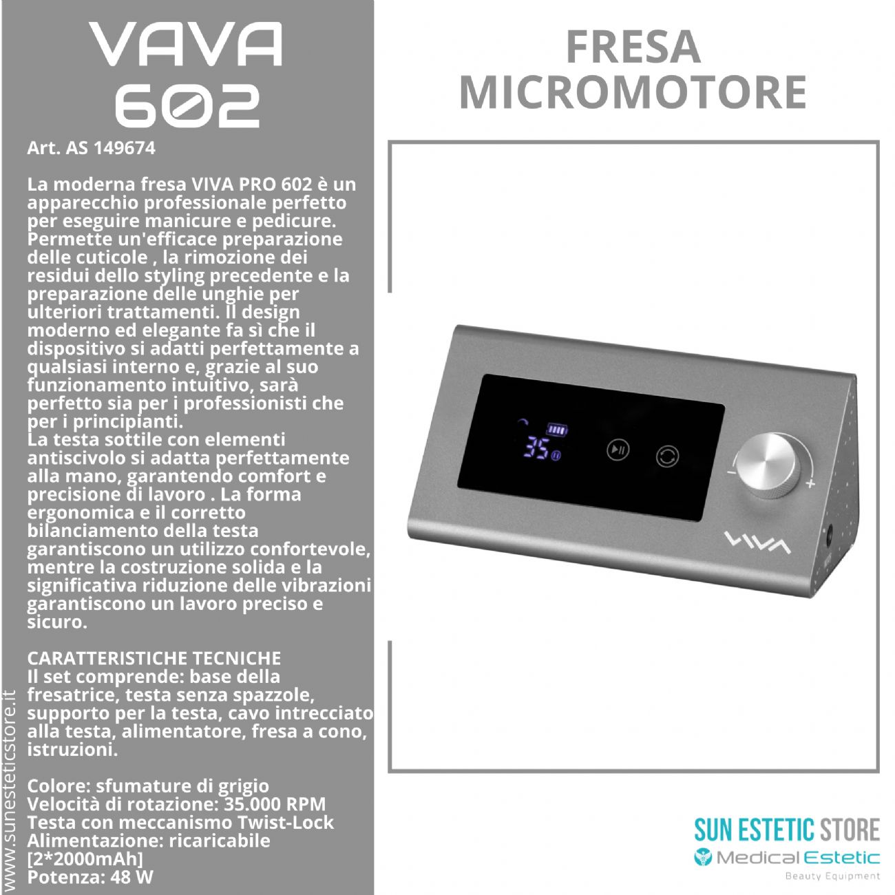 Viva 602 Pro fresa micromotore per manicure pedicure