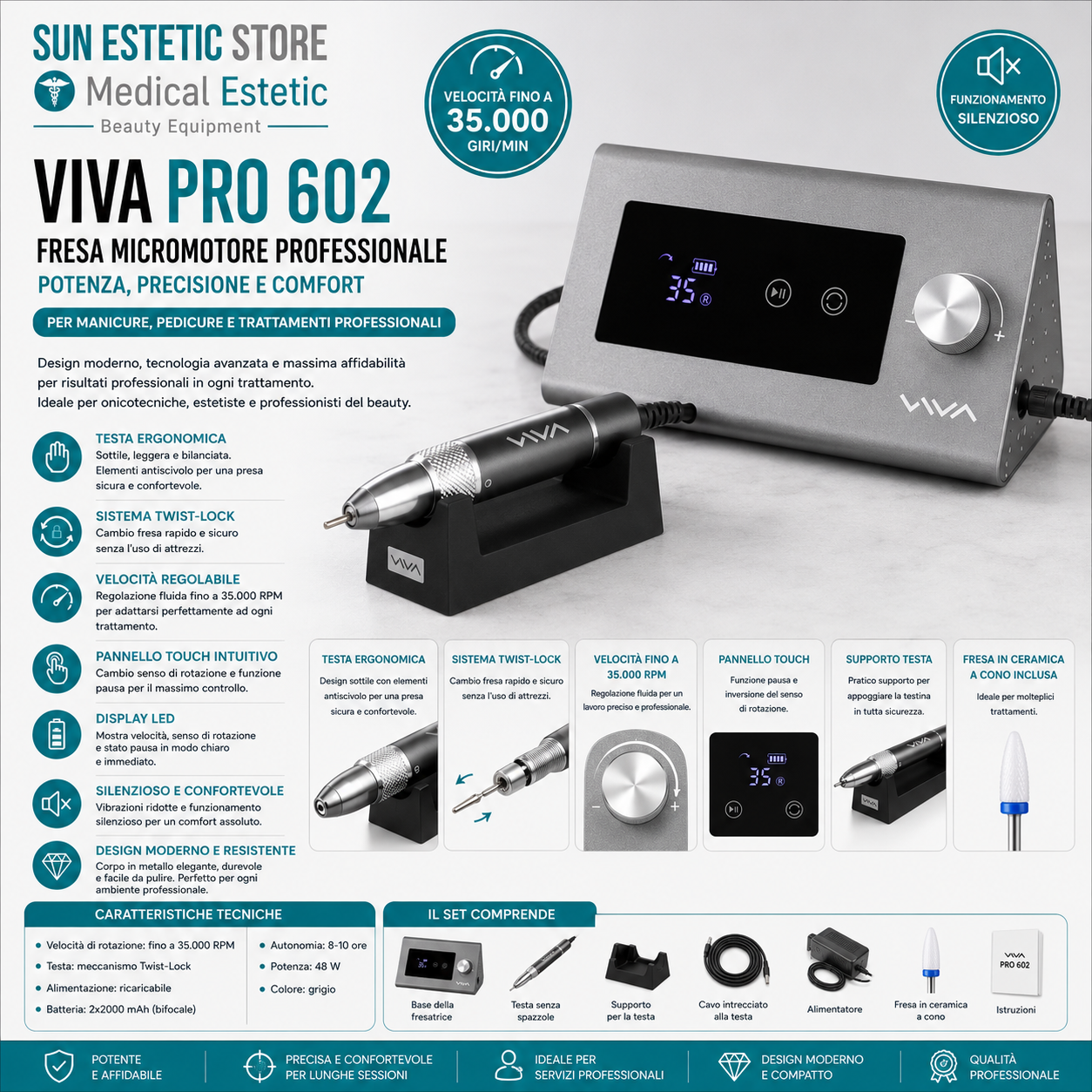 Viva 602 Pro fresa micromotore per manicure pedicure