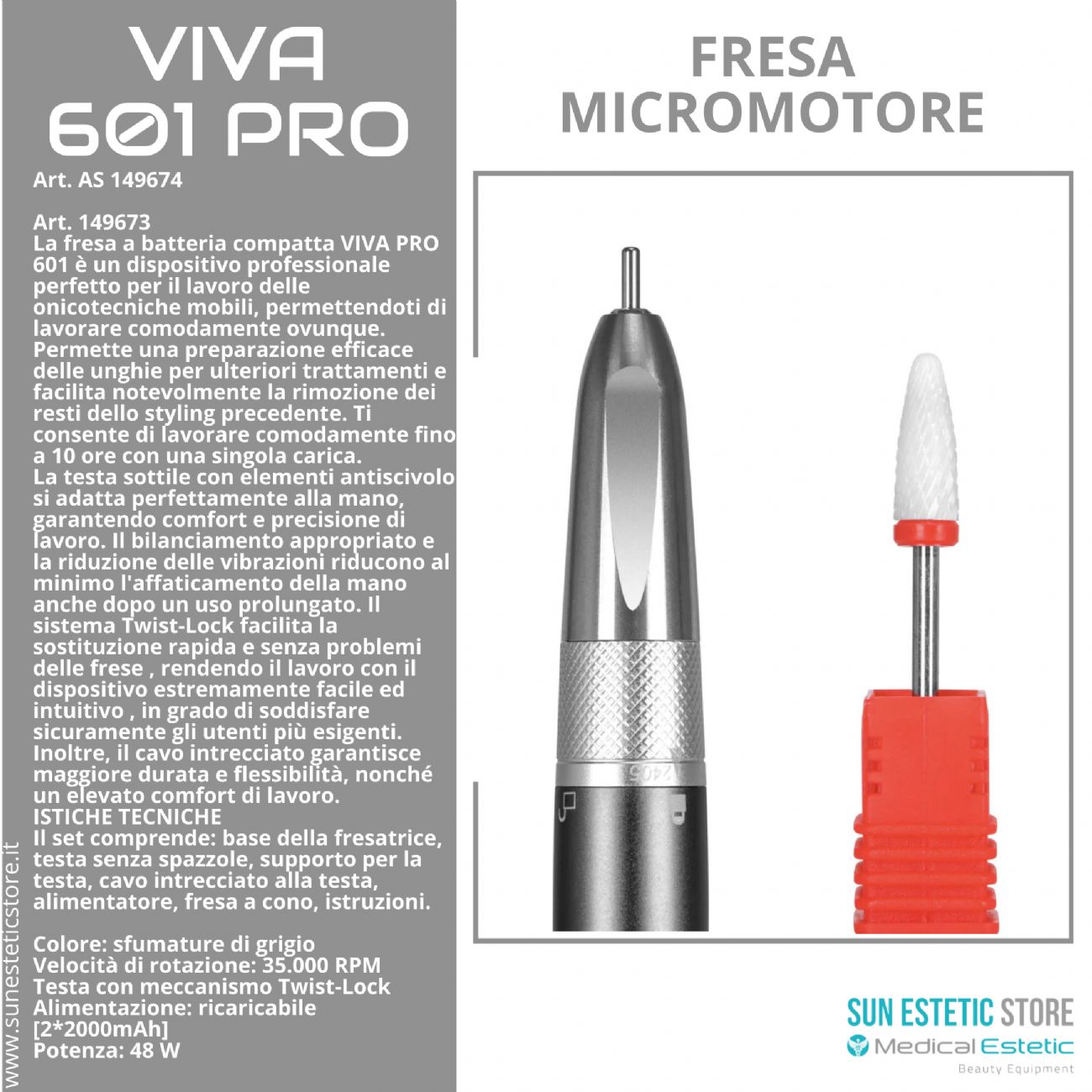 Viva 601 PRO fresa micromotore portatile a batteria per manicure