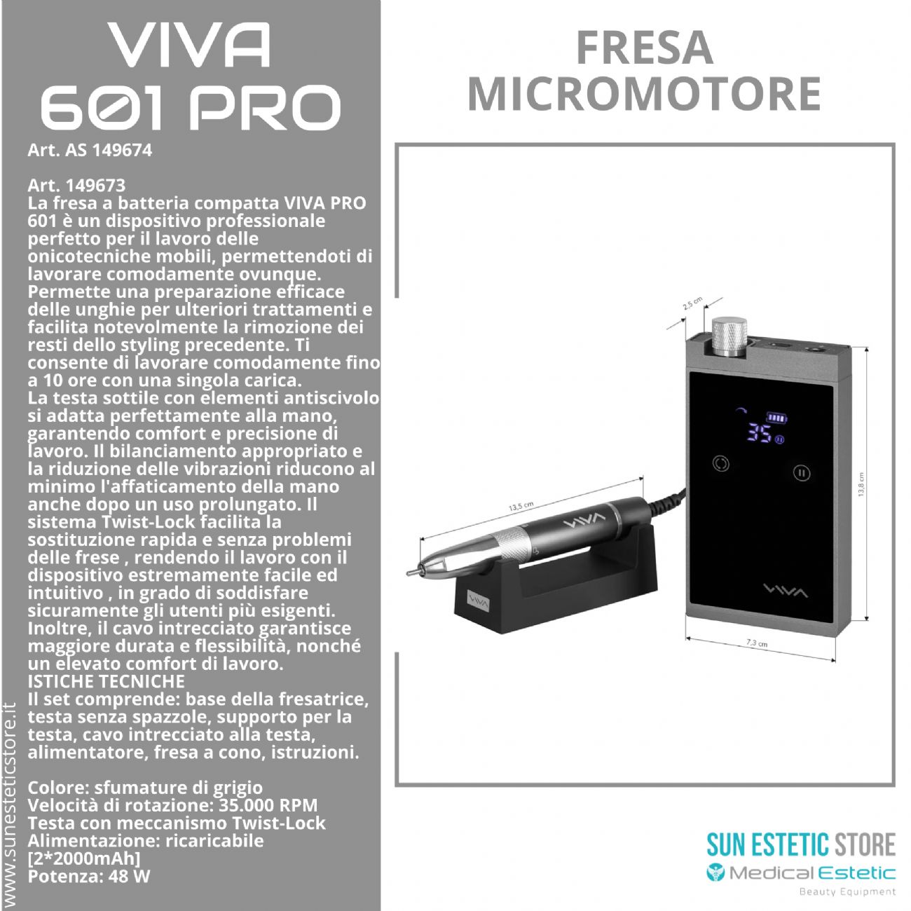 Viva 601 PRO fresa micromotore portatile a batteria per manicure