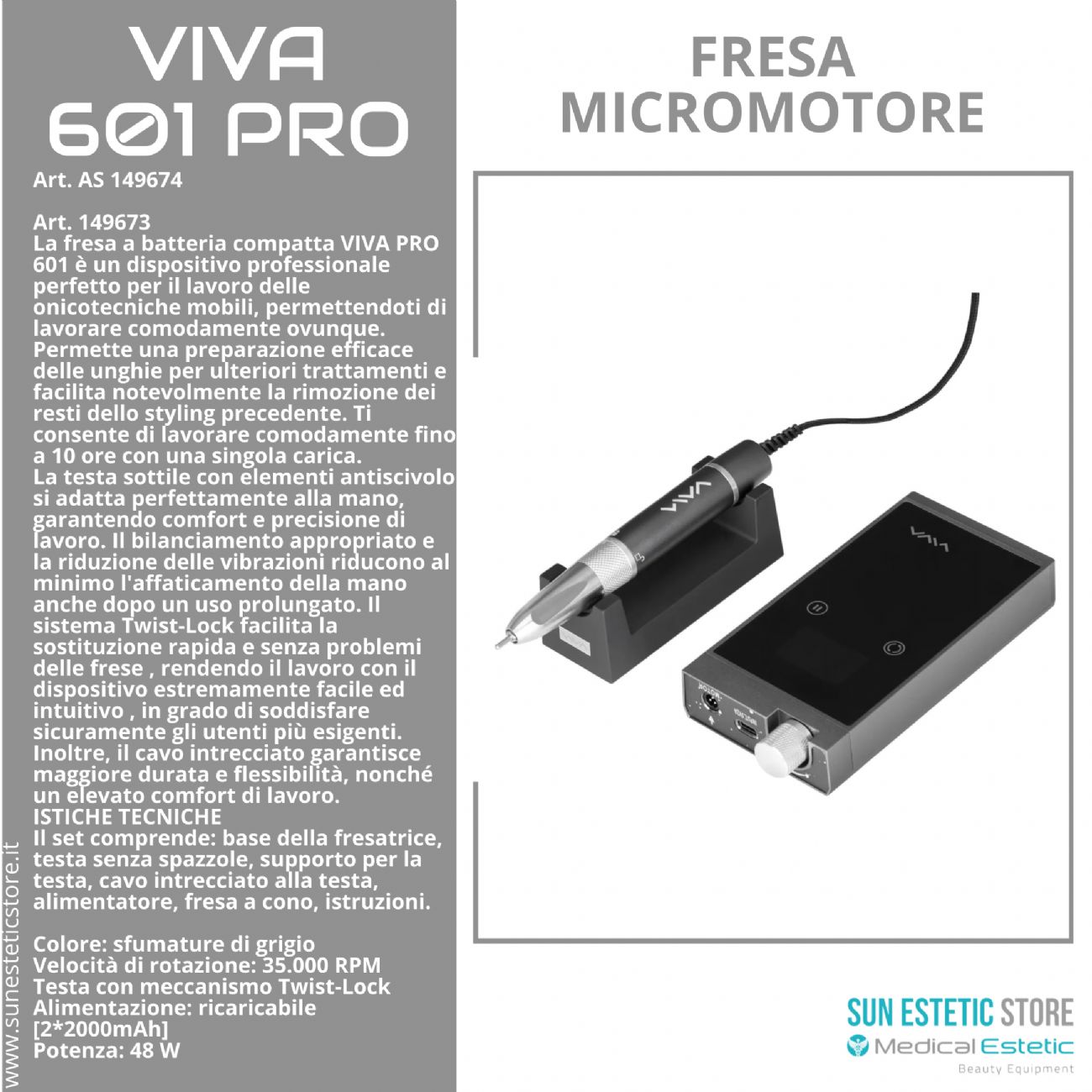 Viva 601 PRO fresa micromotore portatile a batteria per manicure