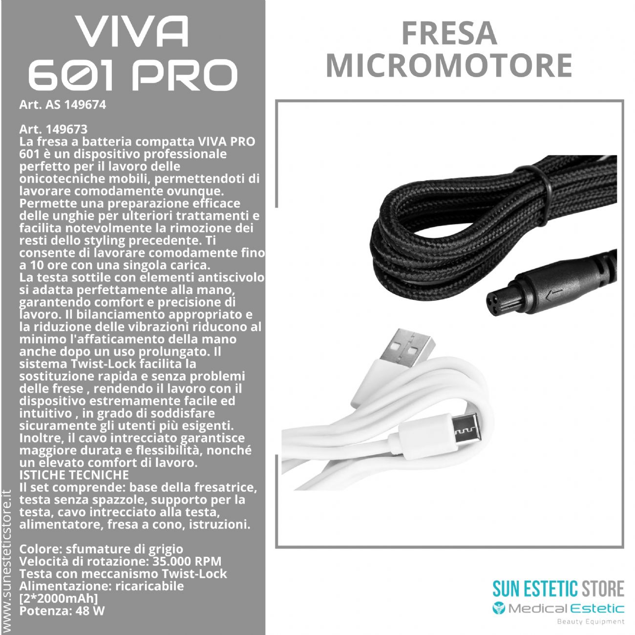 Viva 601 PRO fresa micromotore portatile a batteria per manicure