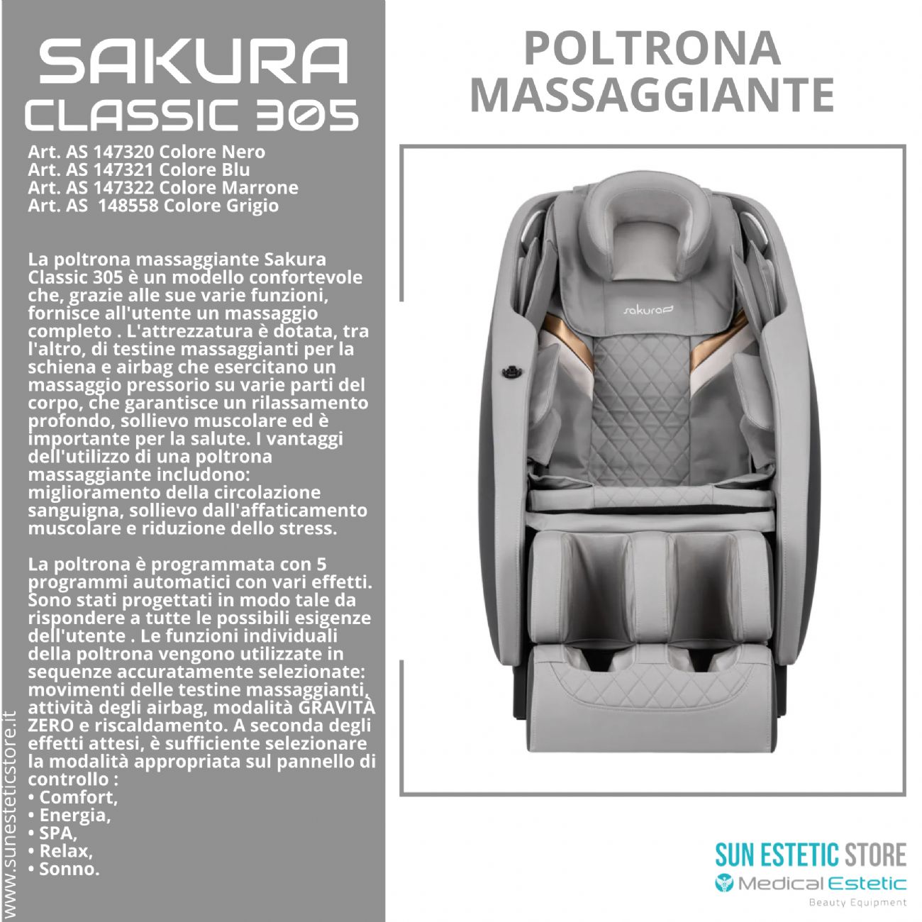 Sakura Classic 305 Poltrona Massaggiante pneumatica