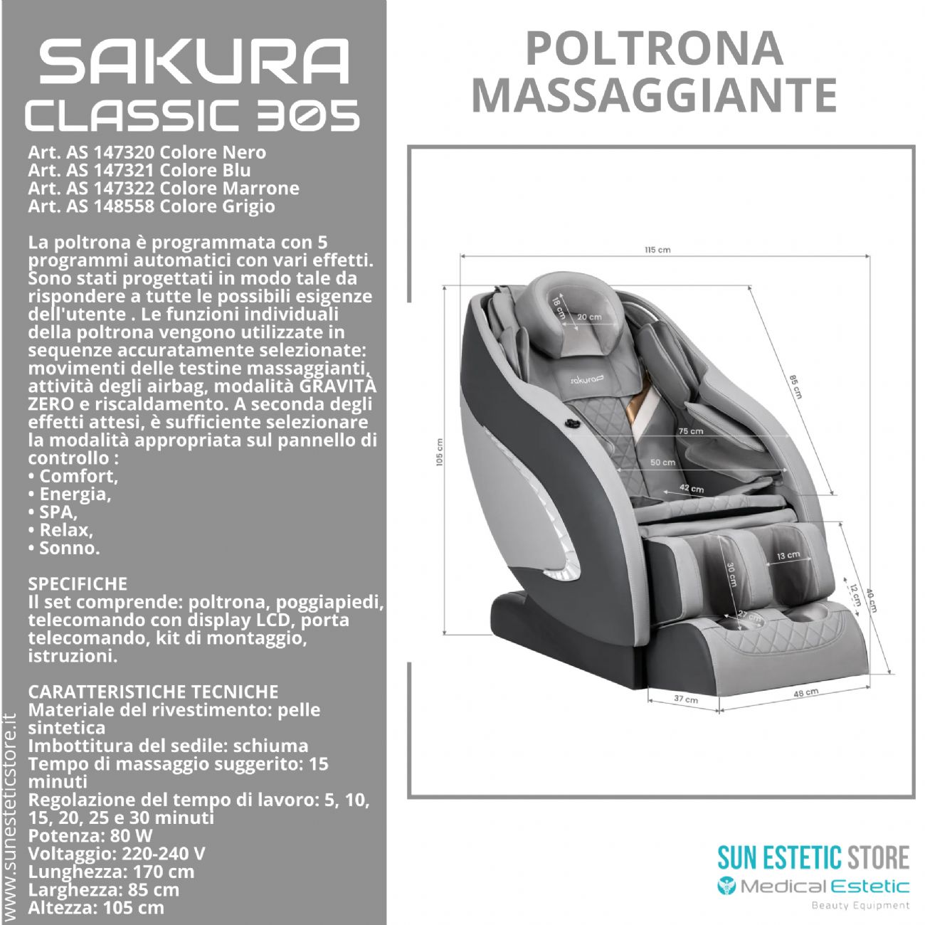 Sakura Classic 305 Poltrona Massaggiante pneumatica