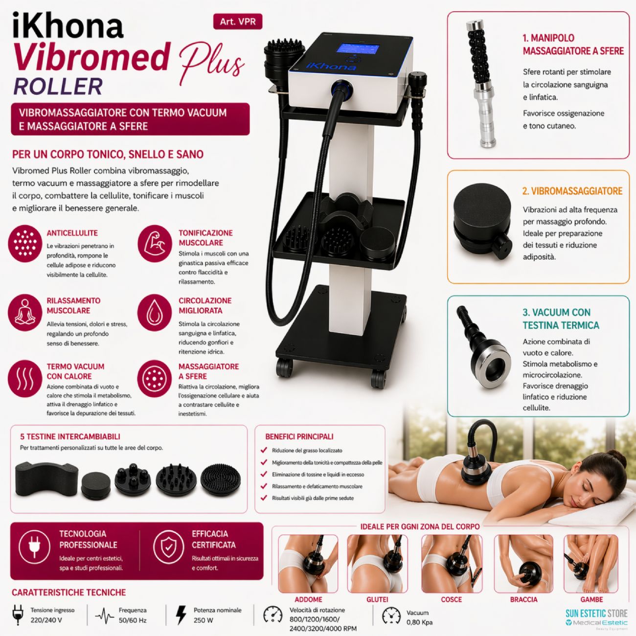 Ikhona Vibromed Plus Roller vibromassaggiatore con Termo Vacuum e manipolo a sfere