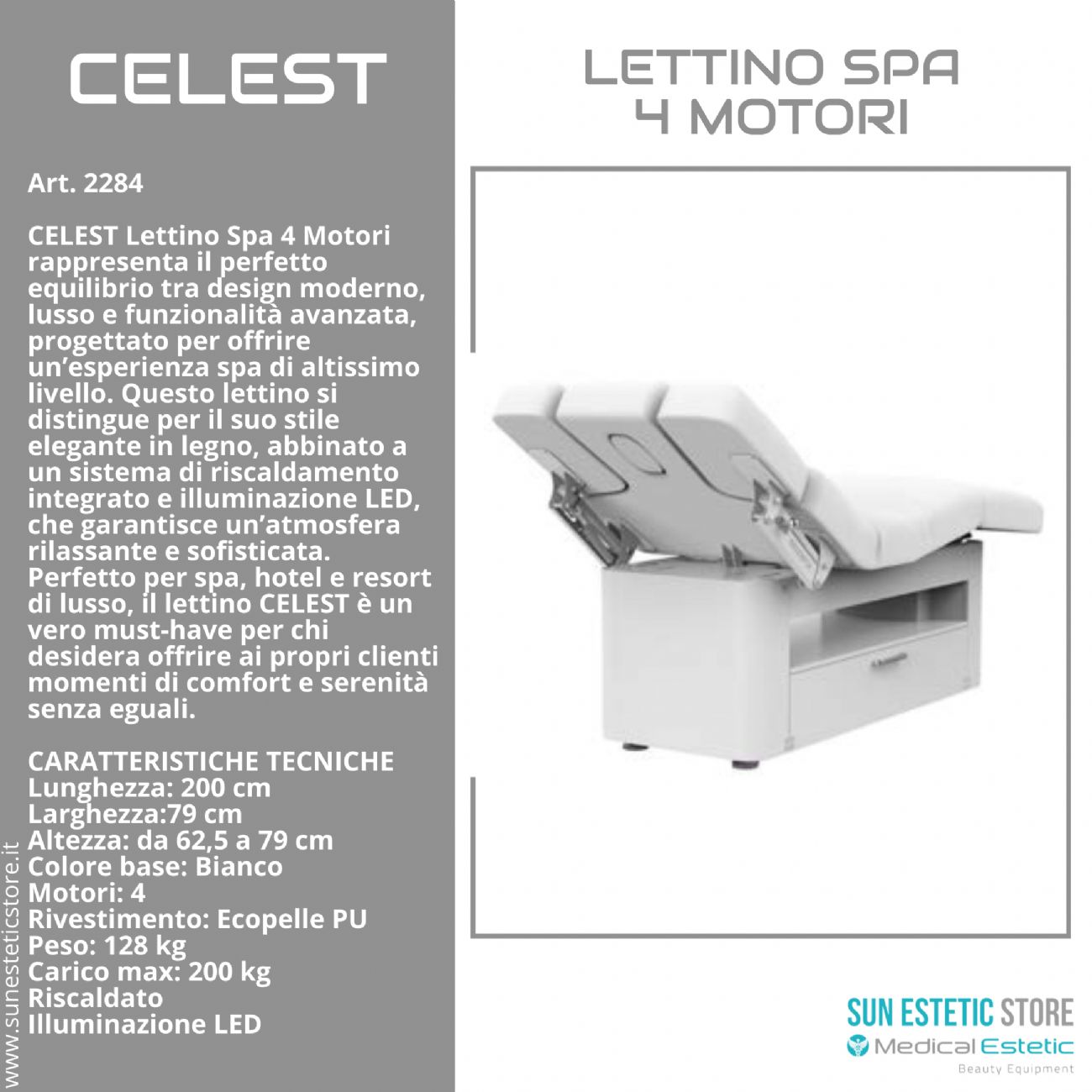 Celest lettino spa Luxury 4 motori riscaldato con illuminazione LED