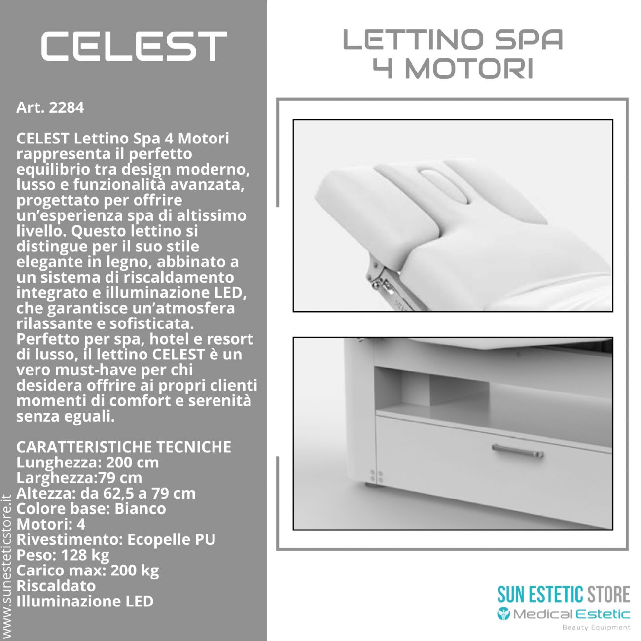 Celest lettino spa Luxury 4 motori riscaldato con illuminazione LED