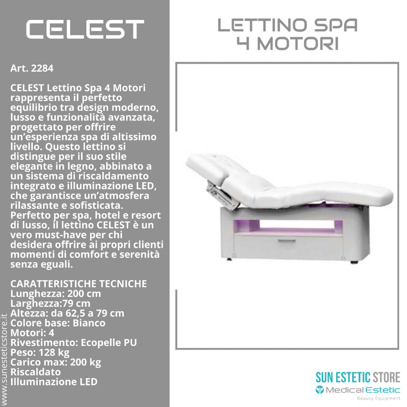 Celest lettino spa Luxury 4 motori riscaldato con illuminazione LED