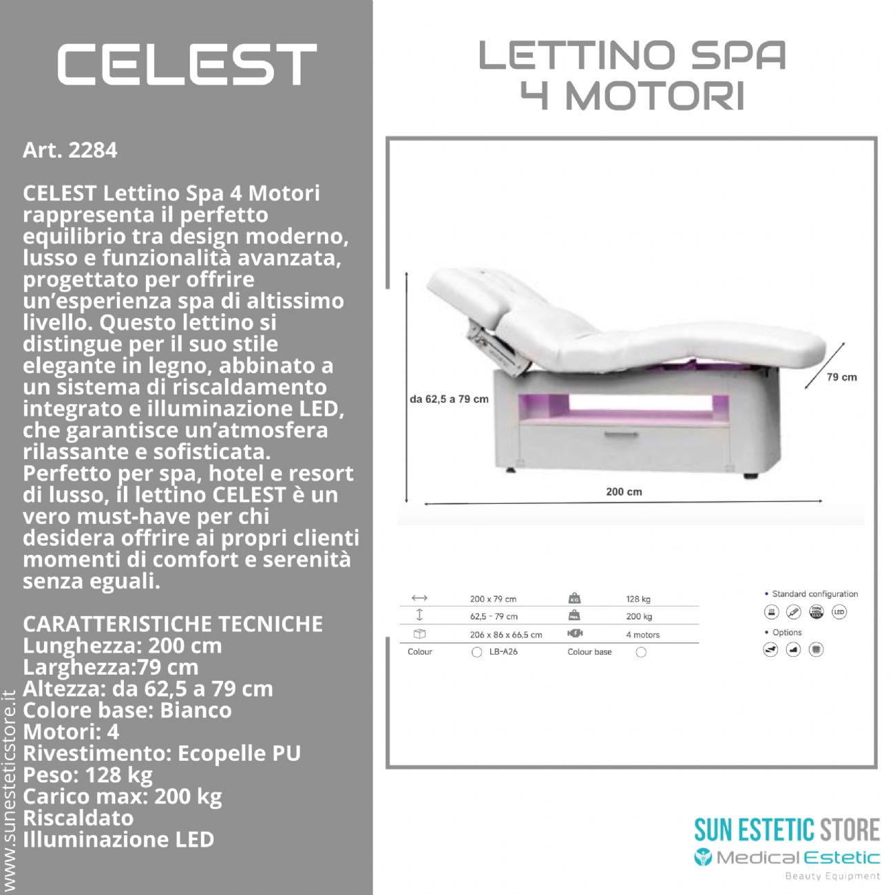 Celest lettino spa Luxury 4 motori riscaldato con illuminazione LED