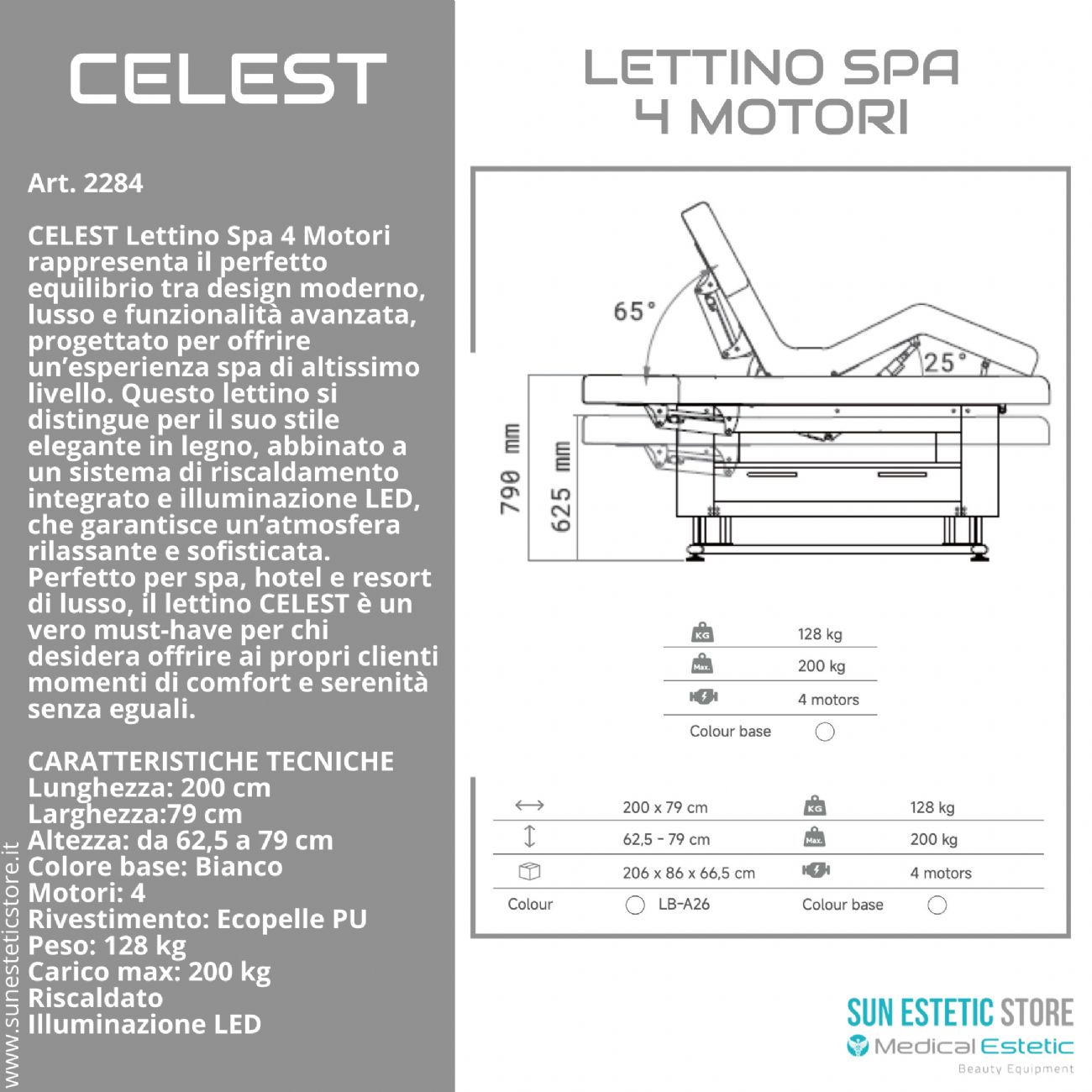 Celest lettino spa Luxury 4 motori riscaldato con illuminazione LED