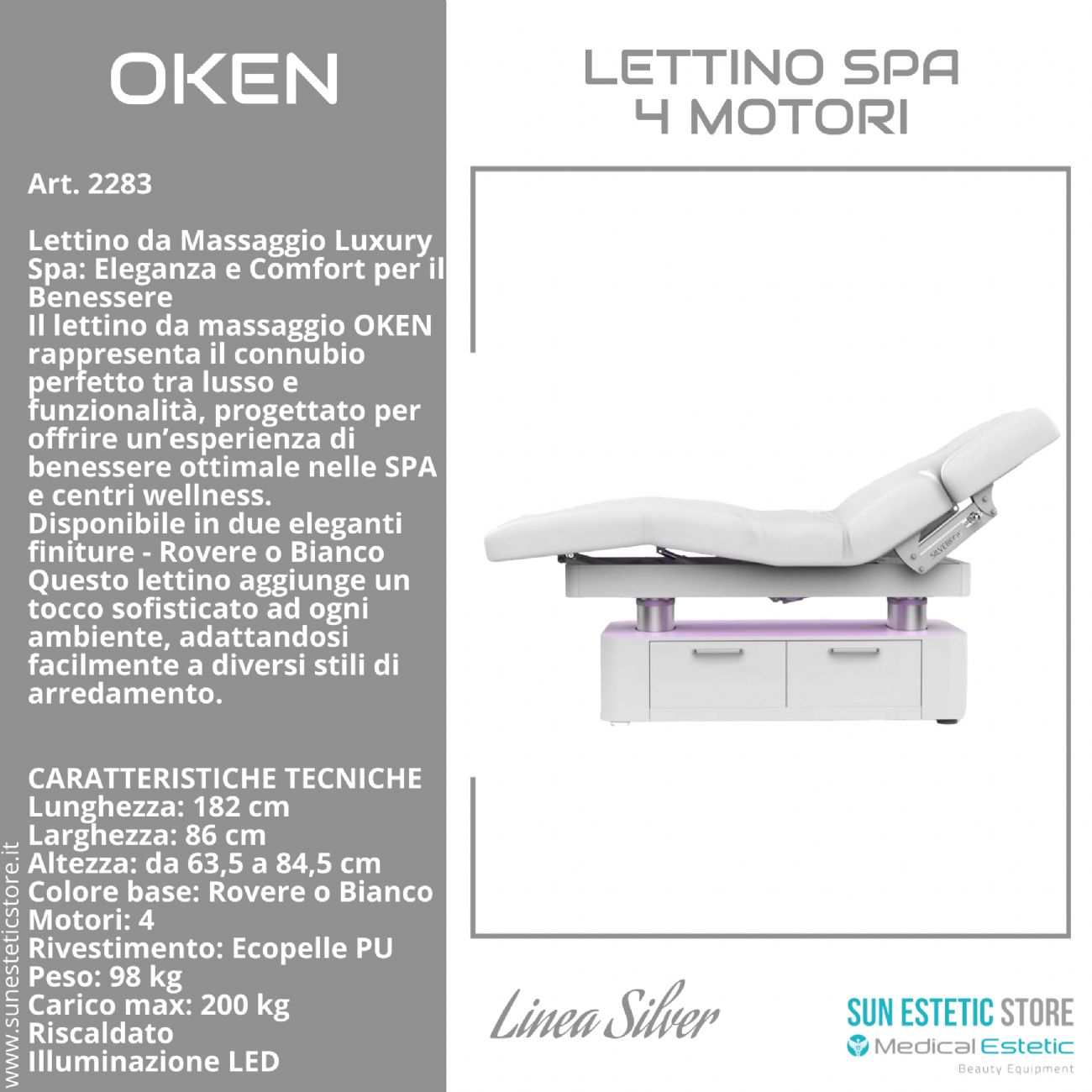 Oken lettino massaggio Luxury Spa 4 motori riscaldato con illuminazione LED