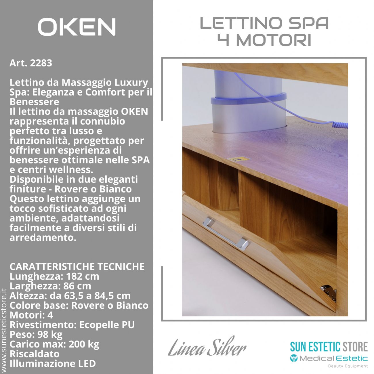 Oken lettino massaggio Luxury Spa 4 motori riscaldato con illuminazione LED