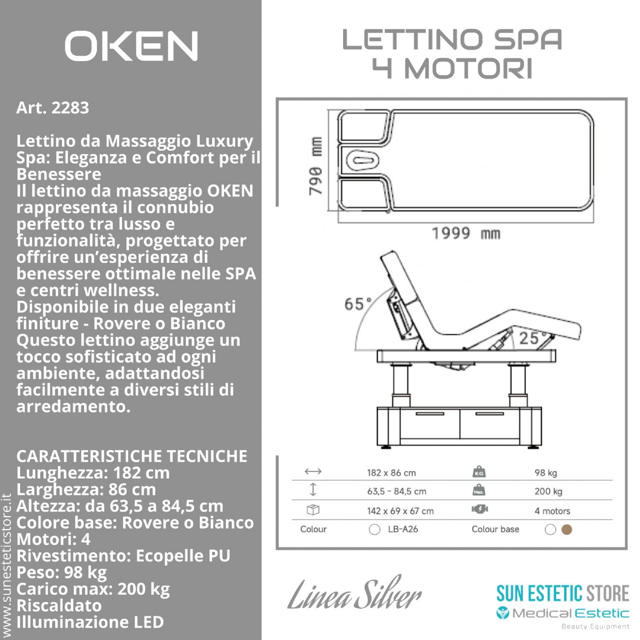 Oken lettino massaggio Luxury Spa 4 motori riscaldato con illuminazione LED