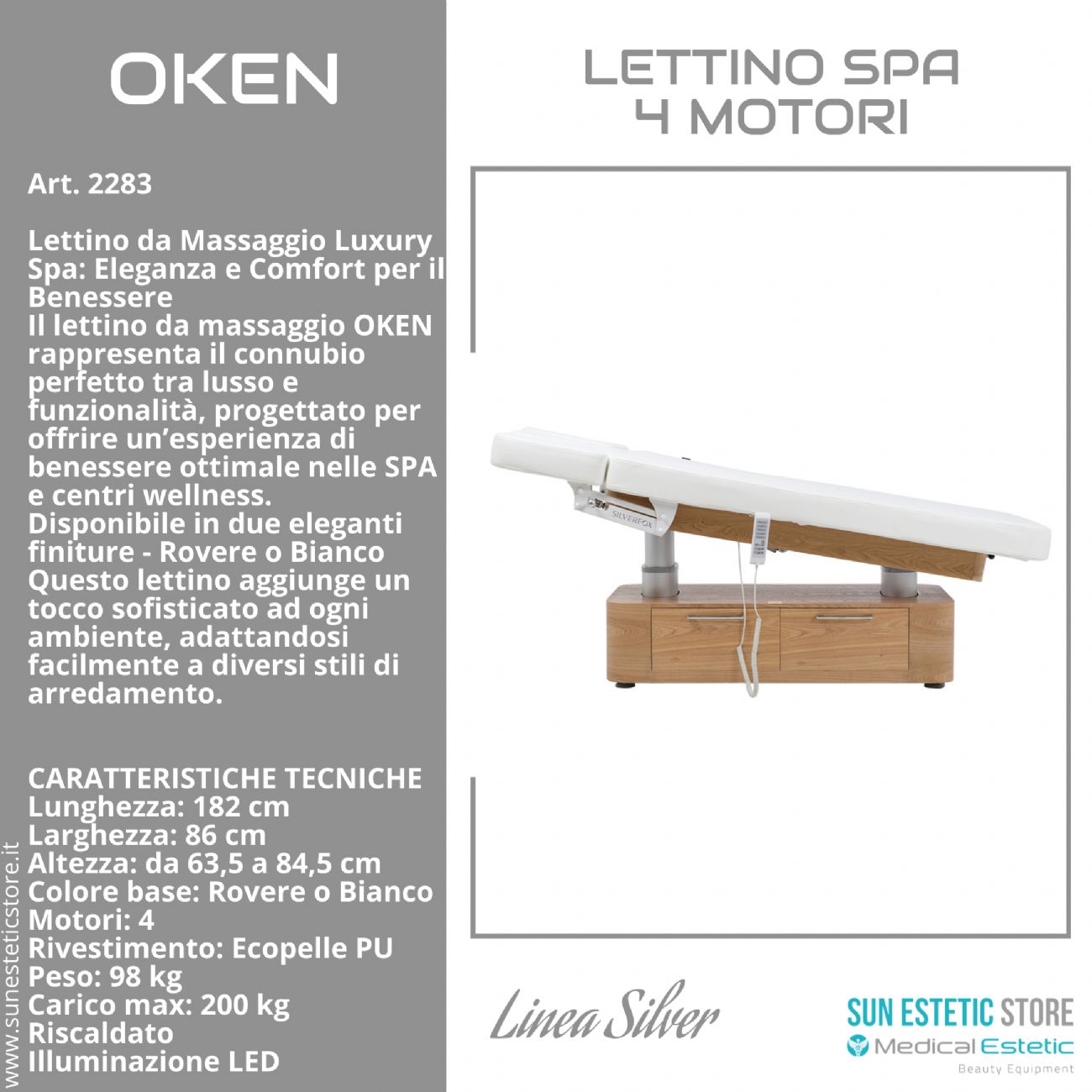 Oken lettino massaggio Luxury Spa 4 motori riscaldato con illuminazione LED