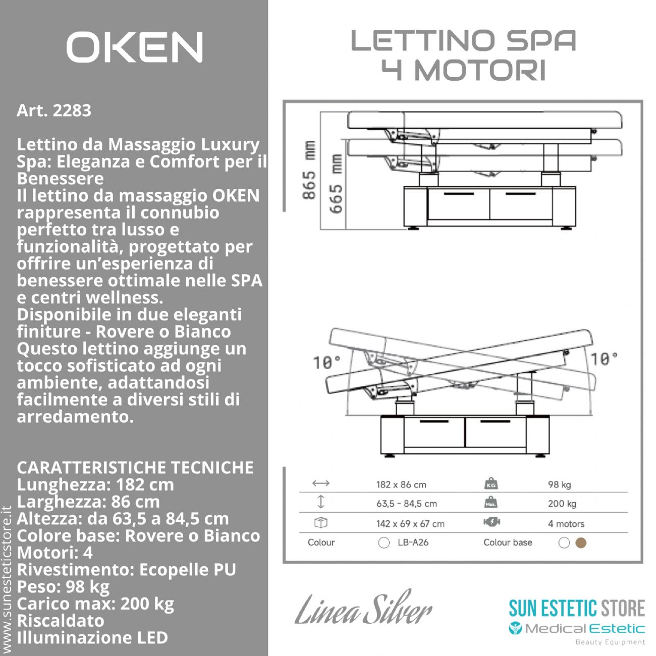 Oken lettino massaggio Luxury Spa 4 motori riscaldato con illuminazione LED