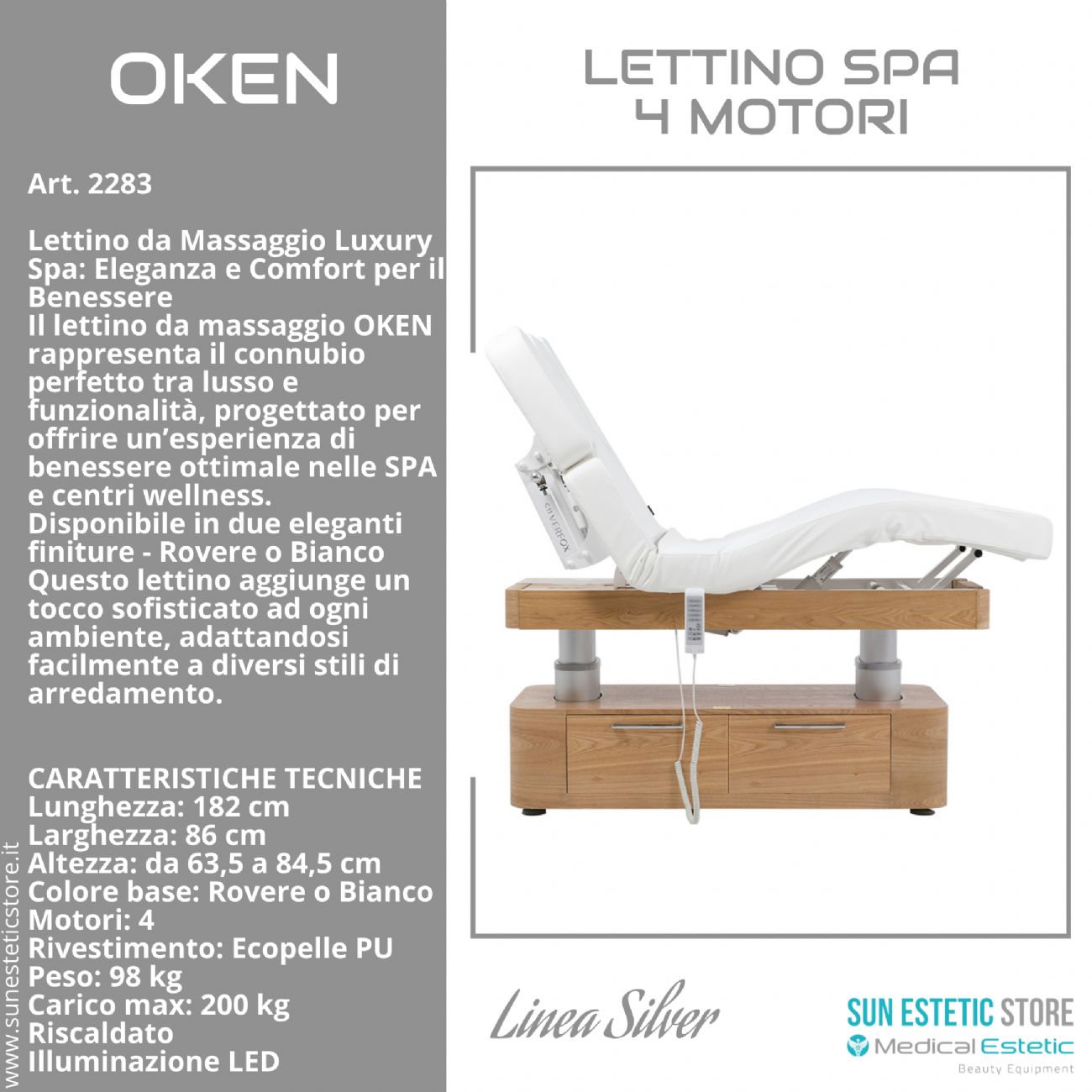 Oken lettino massaggio Luxury Spa 4 motori riscaldato con illuminazione LED