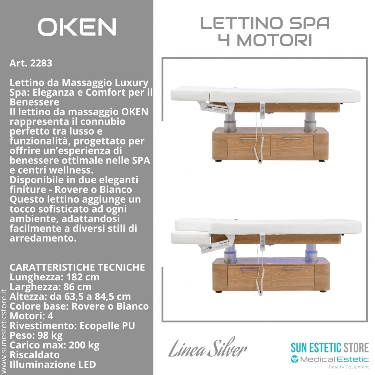 Oken lettino massaggio Luxury Spa 4 motori riscaldato con illuminazione LED