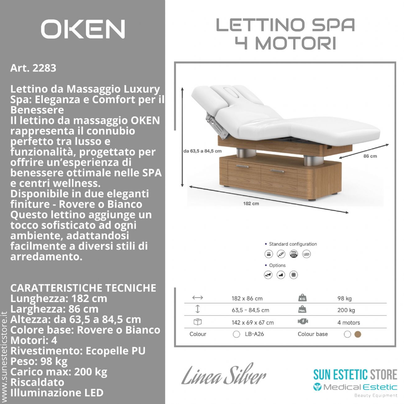 Oken lettino massaggio Luxury Spa 4 motori riscaldato con illuminazione LED