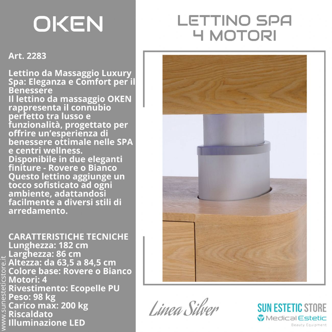 Oken lettino massaggio Luxury Spa 4 motori riscaldato con illuminazione LED