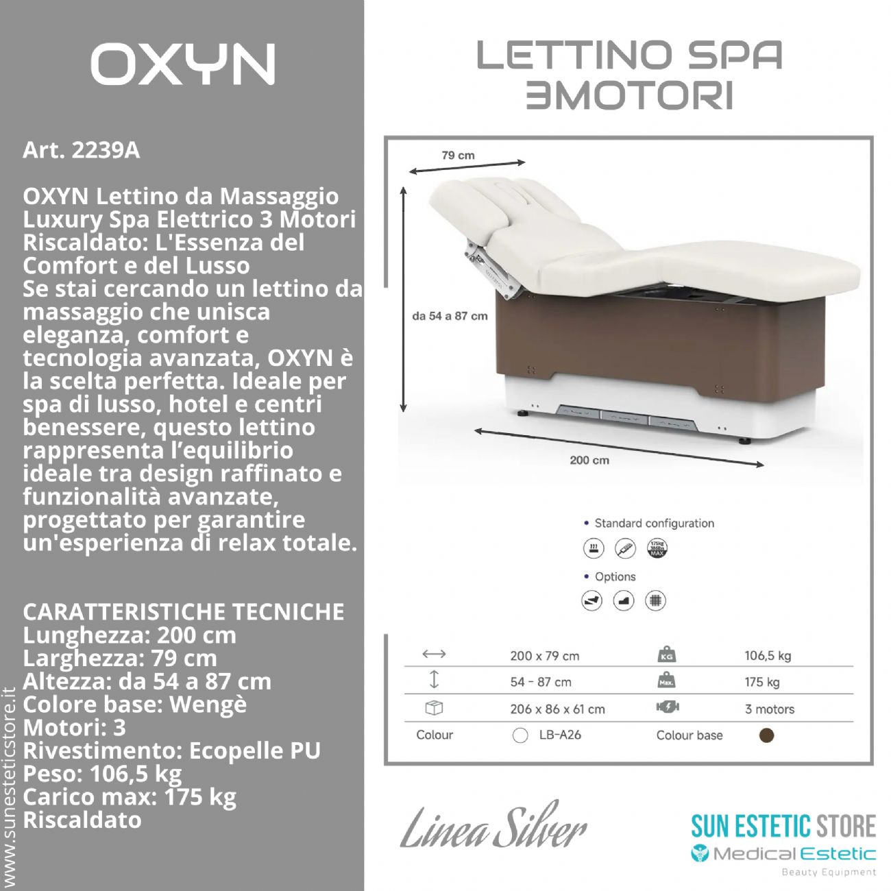 OXYN Lettino da Massaggio luxury Spa elettrico 3 motori riscaldato