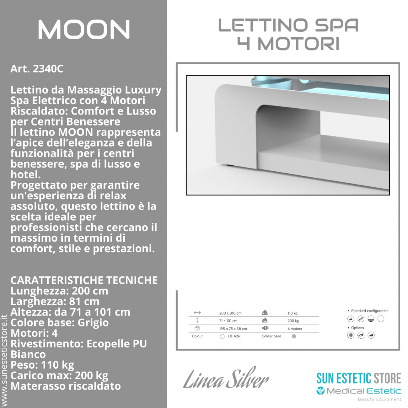 Moon lettino da massaggio luxury Spa elettrico 4 motori riscaldato