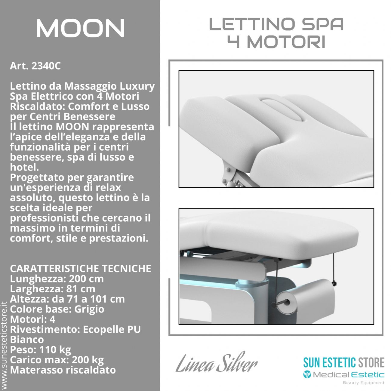 Moon lettino da massaggio luxury Spa elettrico 4 motori riscaldato