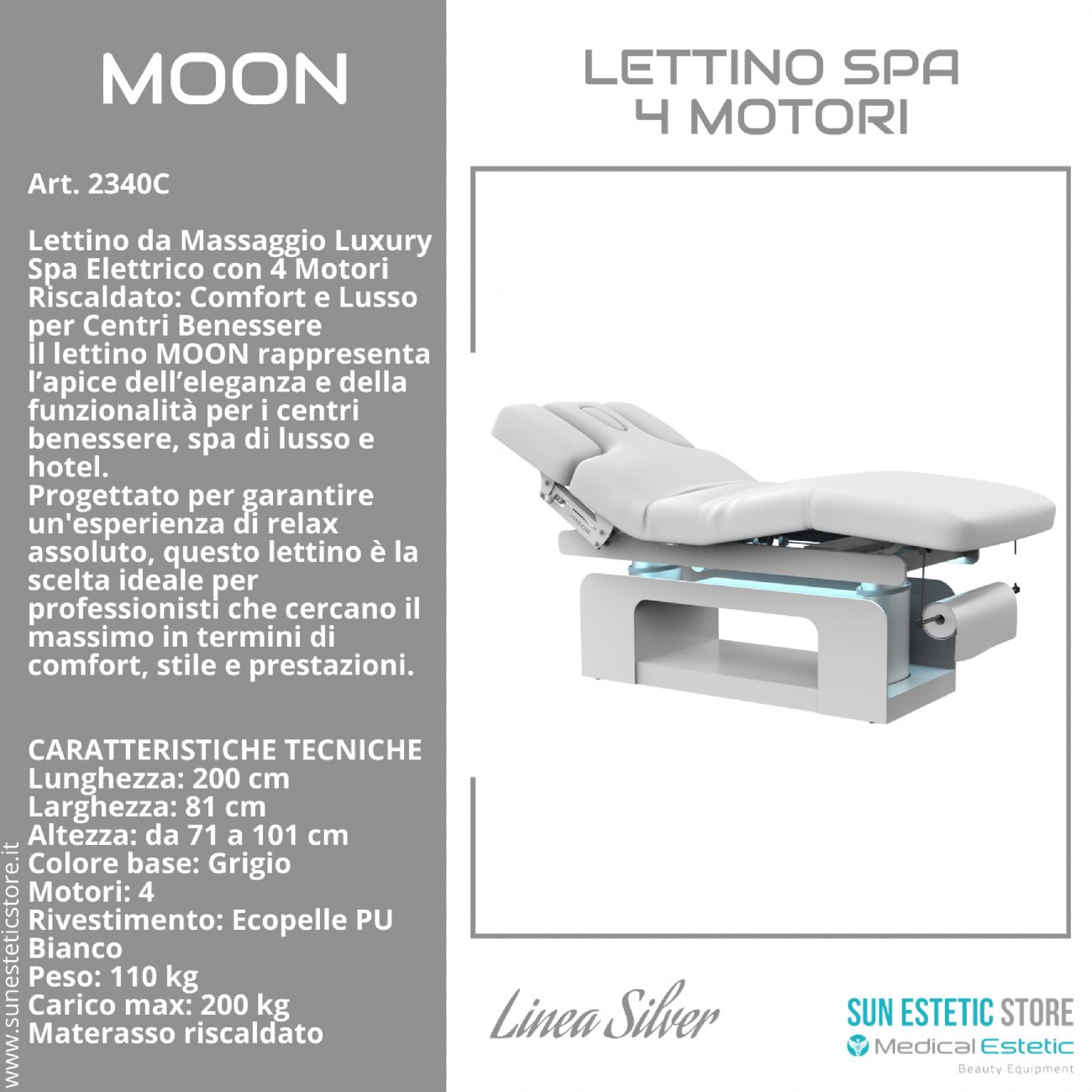 Moon lettino da massaggio luxury Spa elettrico 4 motori riscaldato