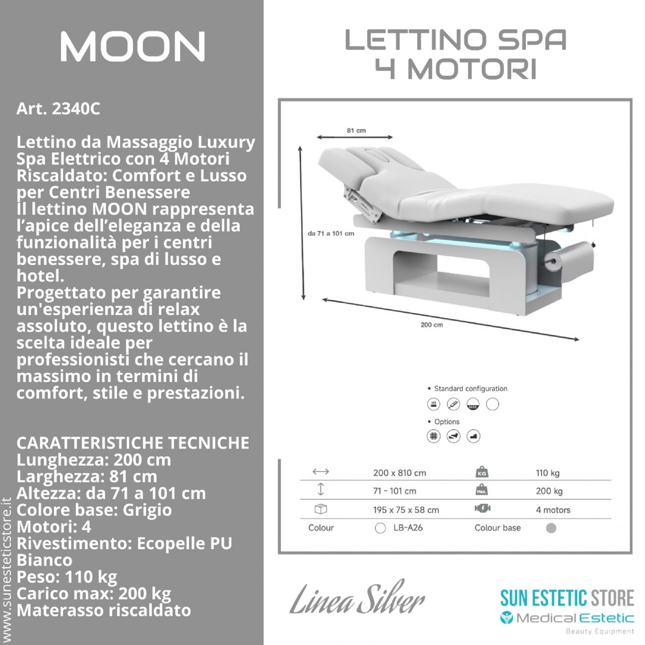 Moon lettino da massaggio luxury Spa elettrico 4 motori riscaldato