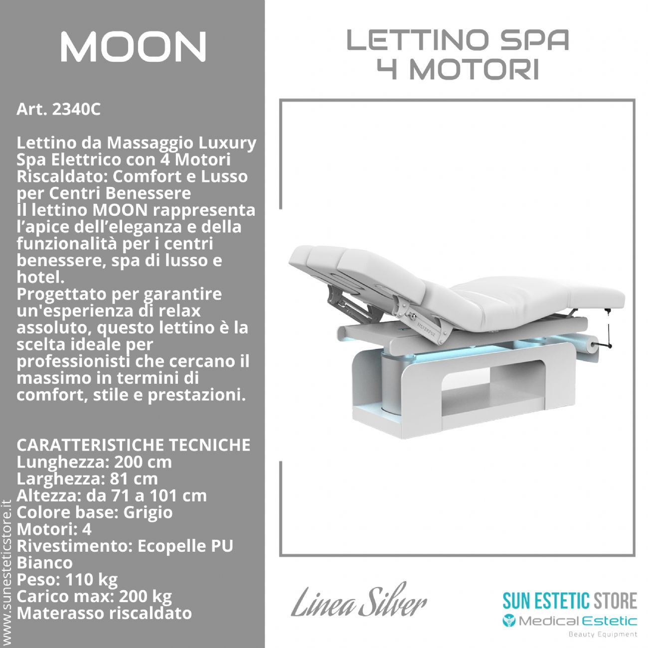 Moon lettino da massaggio luxury Spa elettrico 4 motori riscaldato