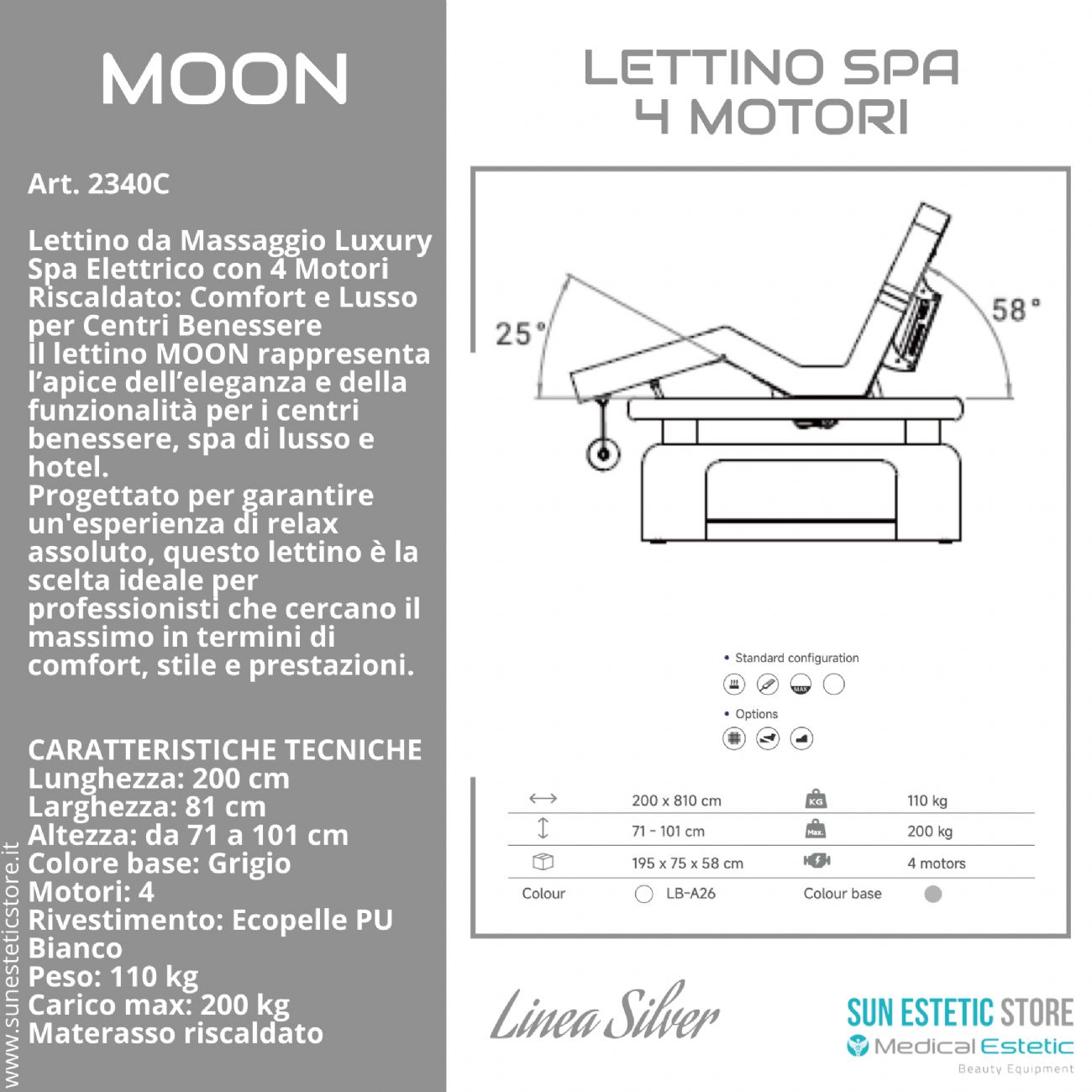 Moon lettino da massaggio luxury Spa elettrico 4 motori riscaldato