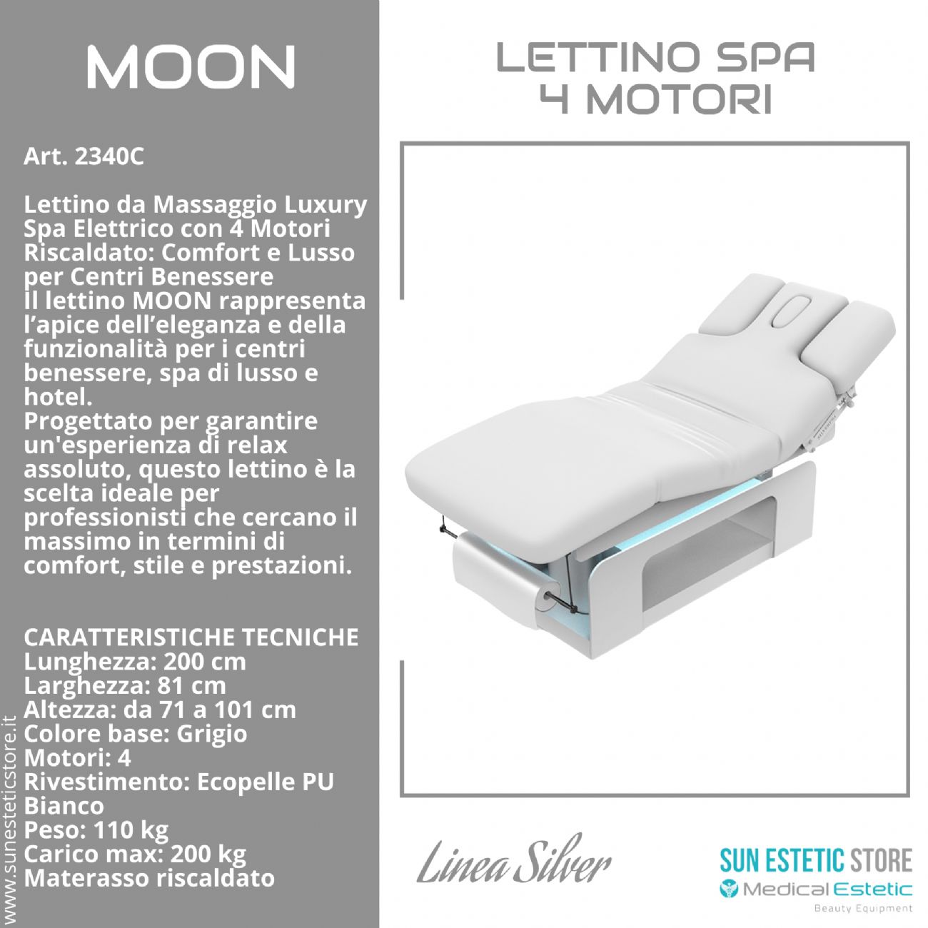 Moon lettino da massaggio luxury Spa elettrico 4 motori riscaldato