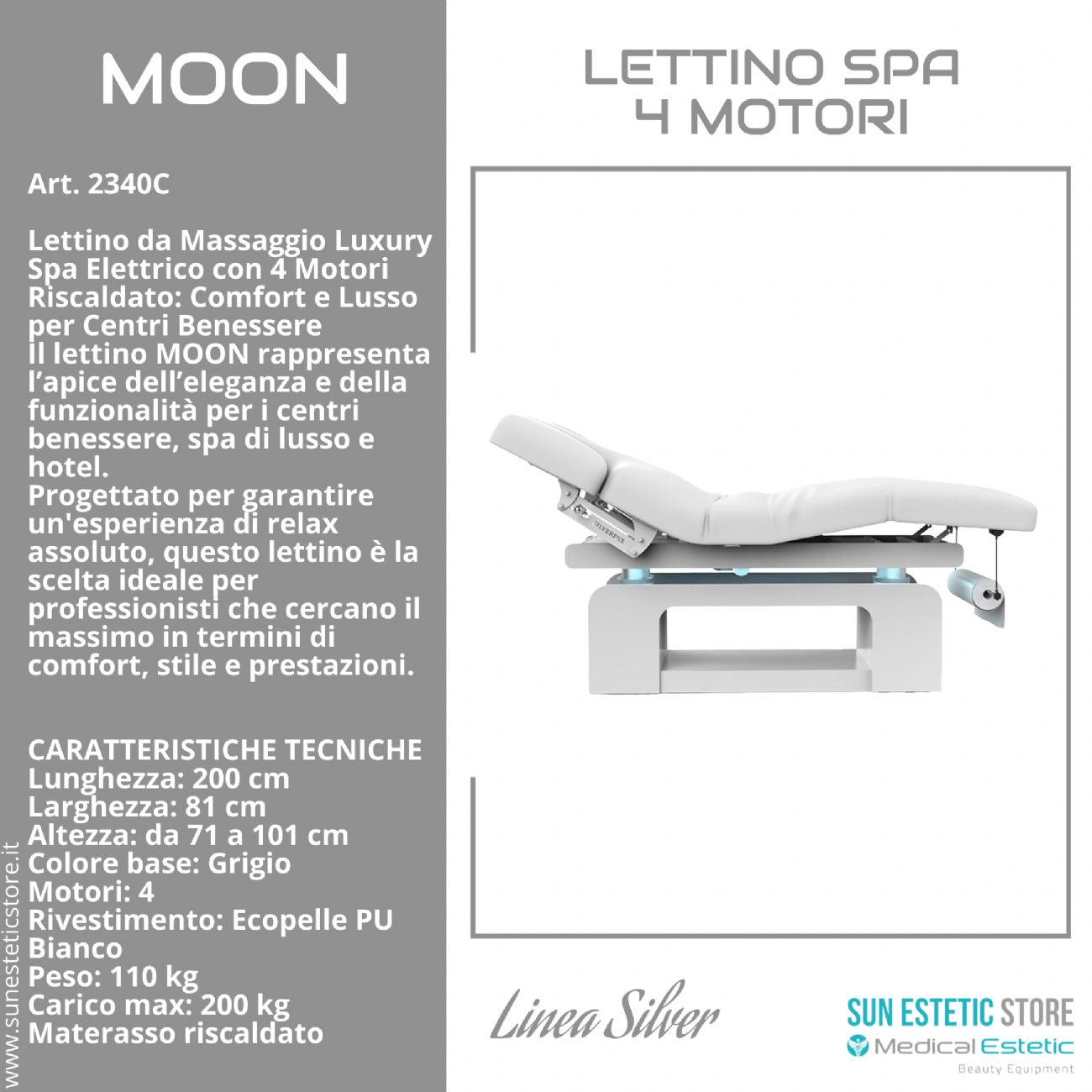 Moon lettino da massaggio luxury Spa elettrico 4 motori riscaldato