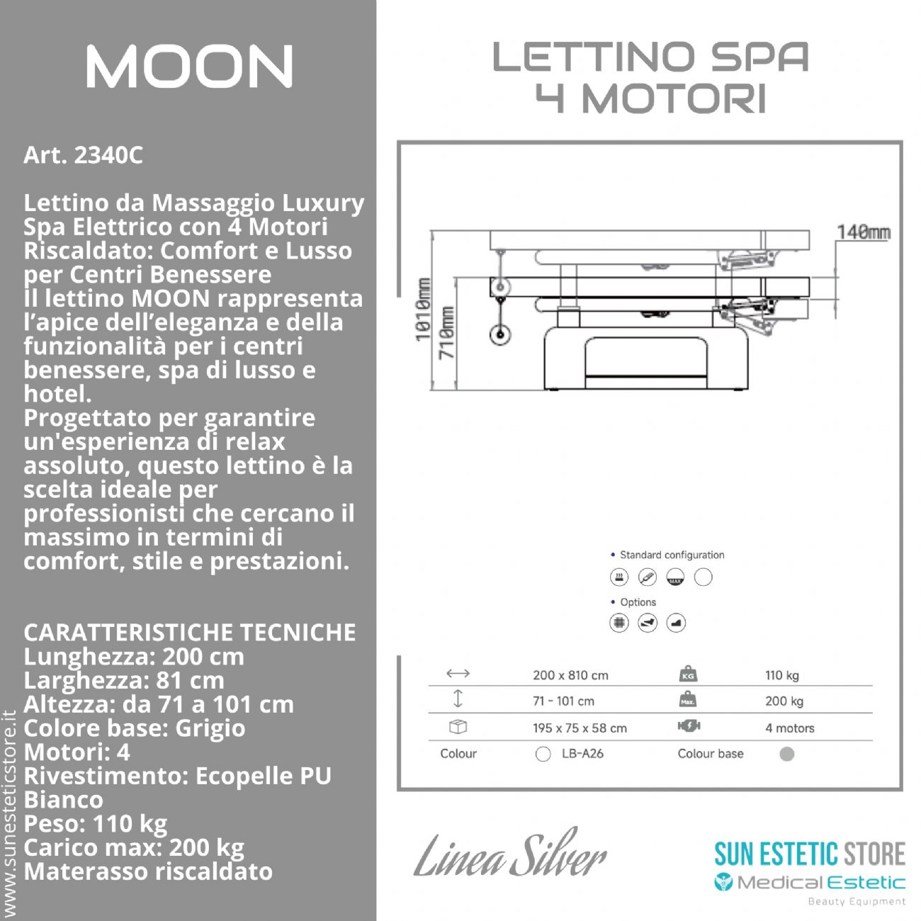 Moon lettino da massaggio luxury Spa elettrico 4 motori riscaldato