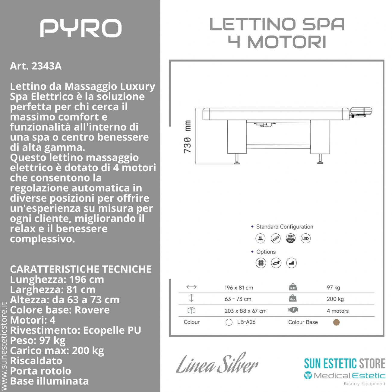 Pyro Lettino spa massaggio 4 motori riscaldato