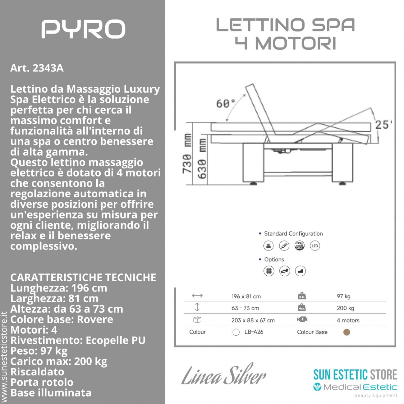 Pyro Lettino spa massaggio 4 motori riscaldato