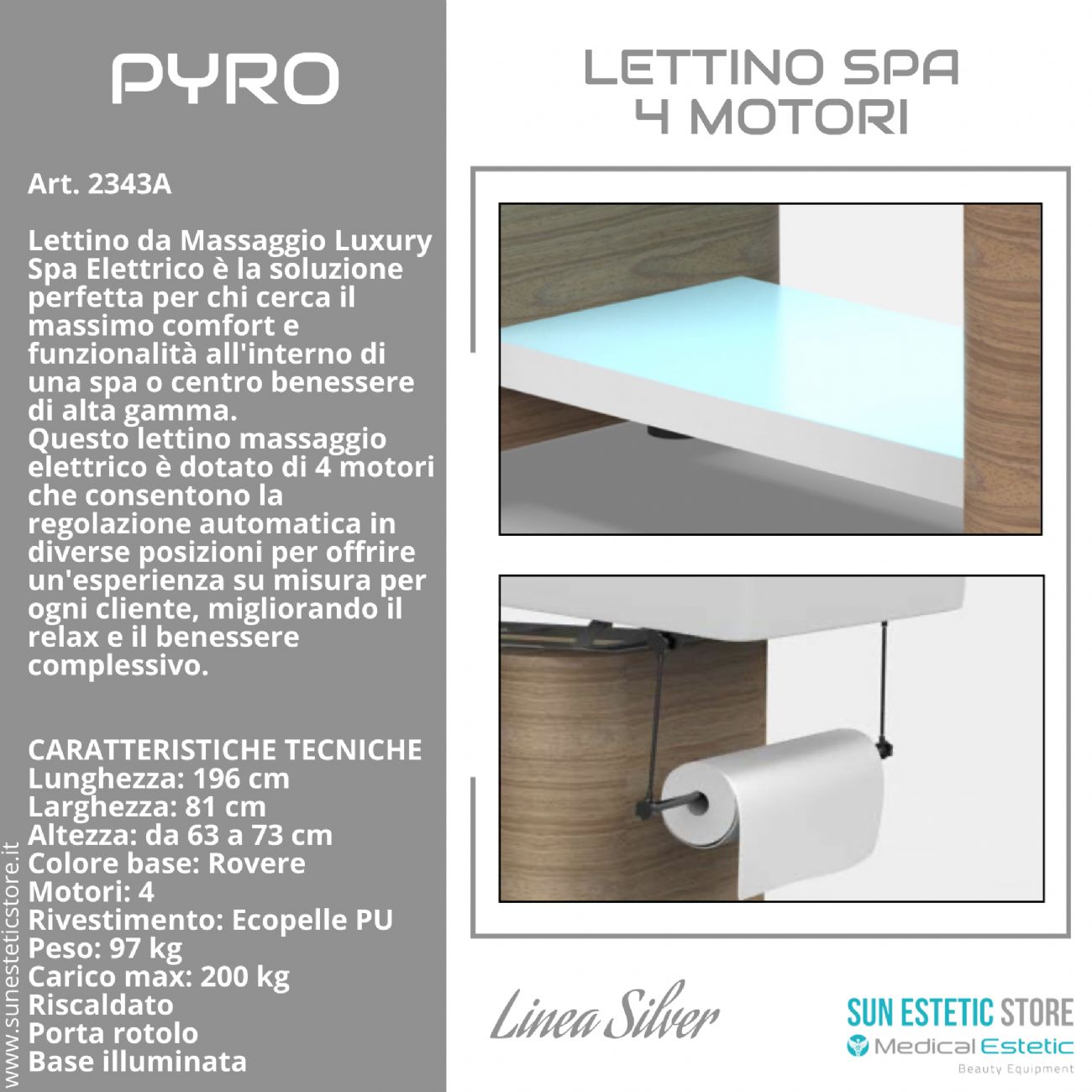 Pyro Lettino spa massaggio 4 motori riscaldato