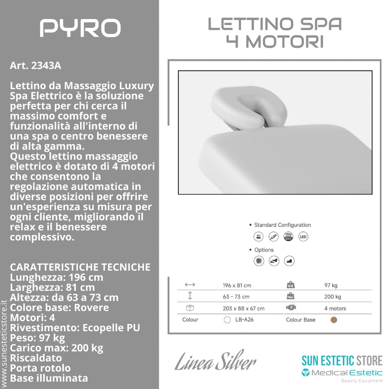 Pyro Lettino spa massaggio 4 motori riscaldato